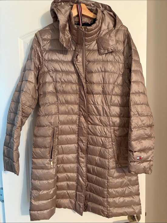 Tommy Hilfiger Jackets & Blazers - Tommy Hilfiger Women's Taupe Packable Hooded Lightweight Down Puffer Coat sz L